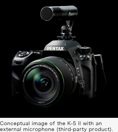 Conceptual image of the K-5 II with an external microphone (third-party product).