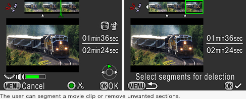 The user can segment a movie clip or remove unwanted sections.