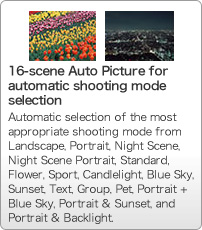 16-scene Auto Picture for automatic shooting mode selection