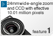 Feature1: 24 mm wide-angle zoom and CCD with effective ...