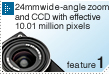 Feature1: 24 mm wide-angle zoom and CCD with effective ...