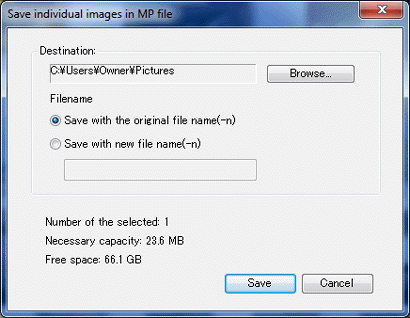 Save individual images in MP file