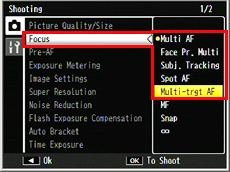 Pre-AF feature is available when the [Focus] is set to either [Multi AF], [Face-Pri.Multi], [Subj.Tracking], [Spot AF], or [Multi-trgt AF].