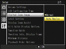 Digital zoom Image options in the Setup menu