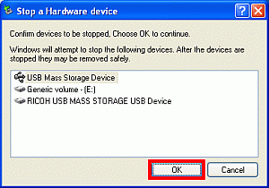 Check that "USB Mass Storage Device" is selected, and click [OK].