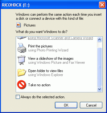If you click [Take no action] and [OK], the dialog box disappears.