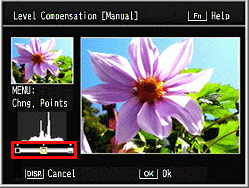 Press the [MENU] button to switch between points on the histogram.