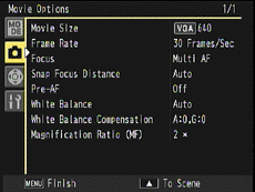 The screen for setting the frame rate