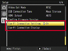 Eye-Fi connection settings