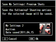 Save My Settings: Premium Shots example