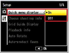 Quick menu display example