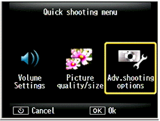 Quick shooting menu