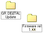 「GR DIGITAL Update」フォルダが作成され、以下のフォルダ、ファイル構成でファームウェアが解凍されますす