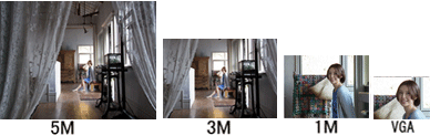 画像補正をせずに、10M サイズの画像から順に [5M]4:3F、[3M]4:3F、[1M]4:3F、[VGA]4:3Fのサイズ（等倍）をトリミング（切り抜き）します