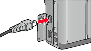 USB ケーブルをカメラのUSB・AVOUT 兼用端子（グレー）に接続します