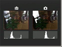 ダイナミックレンジ拡大画像（左下図）と通常画像（右下図）を並べた、確認画面が表示されます