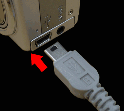 USB ケーブルのもう一方をデジタル カメラの USB 端子に接続します