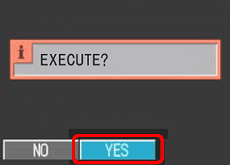 "EXECUTE?" というメッセージが表示されたら、[＞] ボタンを押し、[YES] を選択します