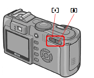 広角ボタンを押すと、液晶モニターおよびファインダーに見える範囲が広くなります。望遠ボタンを押すと、液晶モニターおよびファインダーに見える被写体が大きくなります。