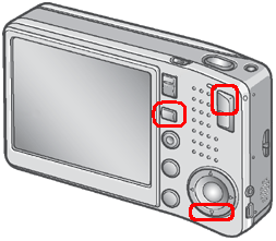 [▼] ボタンと [望遠 / 拡大表示] ボタンを同時に押しながら、液晶モニターにバージョン確認画面が表示されるまで [再生] ボタンを押します。
