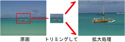 例）トリミング（切り抜き）した画像を拡大処理（画像補正）した画像イメージ<