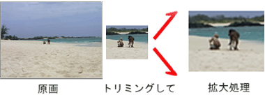 例）トリミング（切り抜き）した画像を拡大処理（画像補正）した画像イメージ