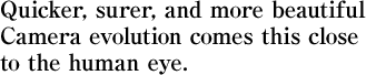 Quicker, surer, and more beautiful Camera evolution comes this close to the human eye.