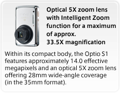 Optical 5X zoom lens with Intelligent Zoom function for a maximum of approx. 33.5X magnification