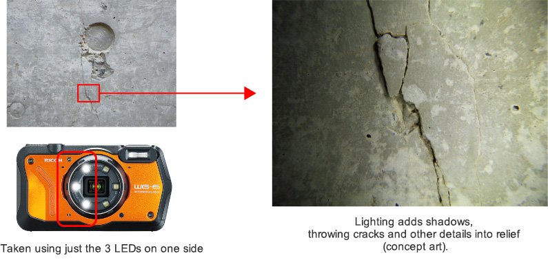 Taken using just the 3 LEDs on one side Lighting adds shadows, throwing cracks and other details into relief (concept art).