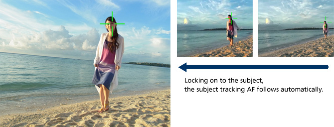 Locking on to the subject, the subject tracking AF follows automatically.
