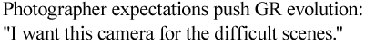 Photographer expectations push GR evolution: "I want this camera for the difficult scenes."