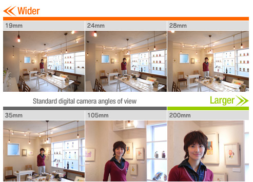 Changes in wide-angle (wide field of view) and tele (telephoto) rendering