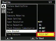 Press the [ADJ./OK] button up and down to select [FOCUS-BKT], and press the [ADJ./OK] button to the right.