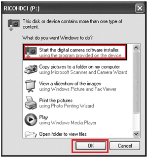 Start the digital camera software installer > OK
