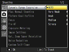 4 Press the [ADJ./OK] button right twice to show the Dynamic Range Expansion options.