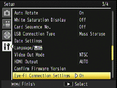 Eye-Fi connection settings