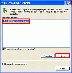 5 Select -USB Mass Storage Device- and click [Stop].