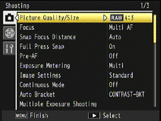 The Shooting menu example