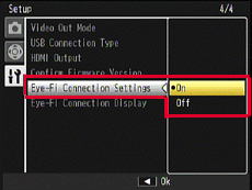 Eye-Fi Connection Settings - On