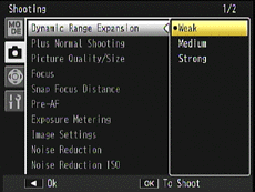 Dynamic Range scene mode > Dynamic Range Expansion > Weak, Medium, or Strong 