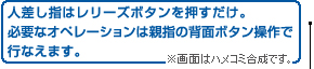 人差し指はレリーズボタンを押すだけ。必要なオペレーションは親指の背面ボタン操作で行なえます。