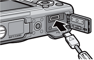 USB ケーブルをカメラの USB 端子に接続します