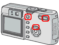 [▲] ボタンと [望遠 / 拡大表示] ボタンを押しながら、電源をオンにします