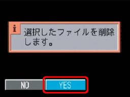 "選択したファイルを削除します。" と表示されたら、[＞] ボタンを押し、[YES] を選択します