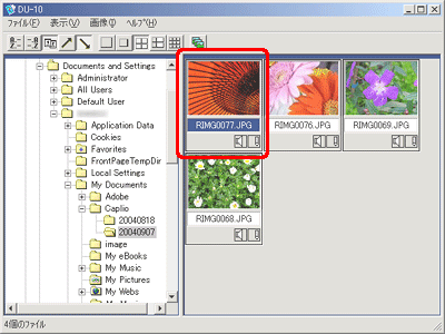 DU-10 で削除したい画像をクリックし、Delete キーを押します