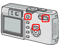 [▲] ボタンと [望遠] ボタンを押しながら、[電源] ボタンを押します