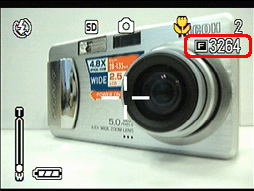 液晶モニターの右上部に画質とサイズが表示されます