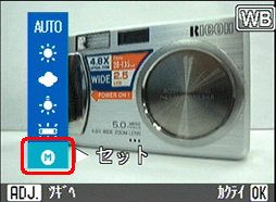 [▲] または [▼] ボタンを押し、"M"(ワンプッシュ) を選択します