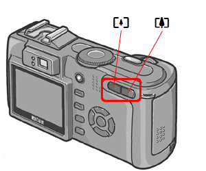 広角ボタンを押すと、液晶モニターおよびファインダーに見える範囲が広くなります。望遠ボタンを押すと、液晶モニターおよびファインダーに見える被写体が大きくなります