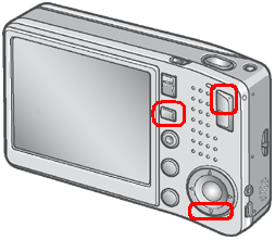 [▲] ボタンとズームの [望遠 / 拡大表示] ボタンを押しながら、[再生] ボタンを押して電源をいれます